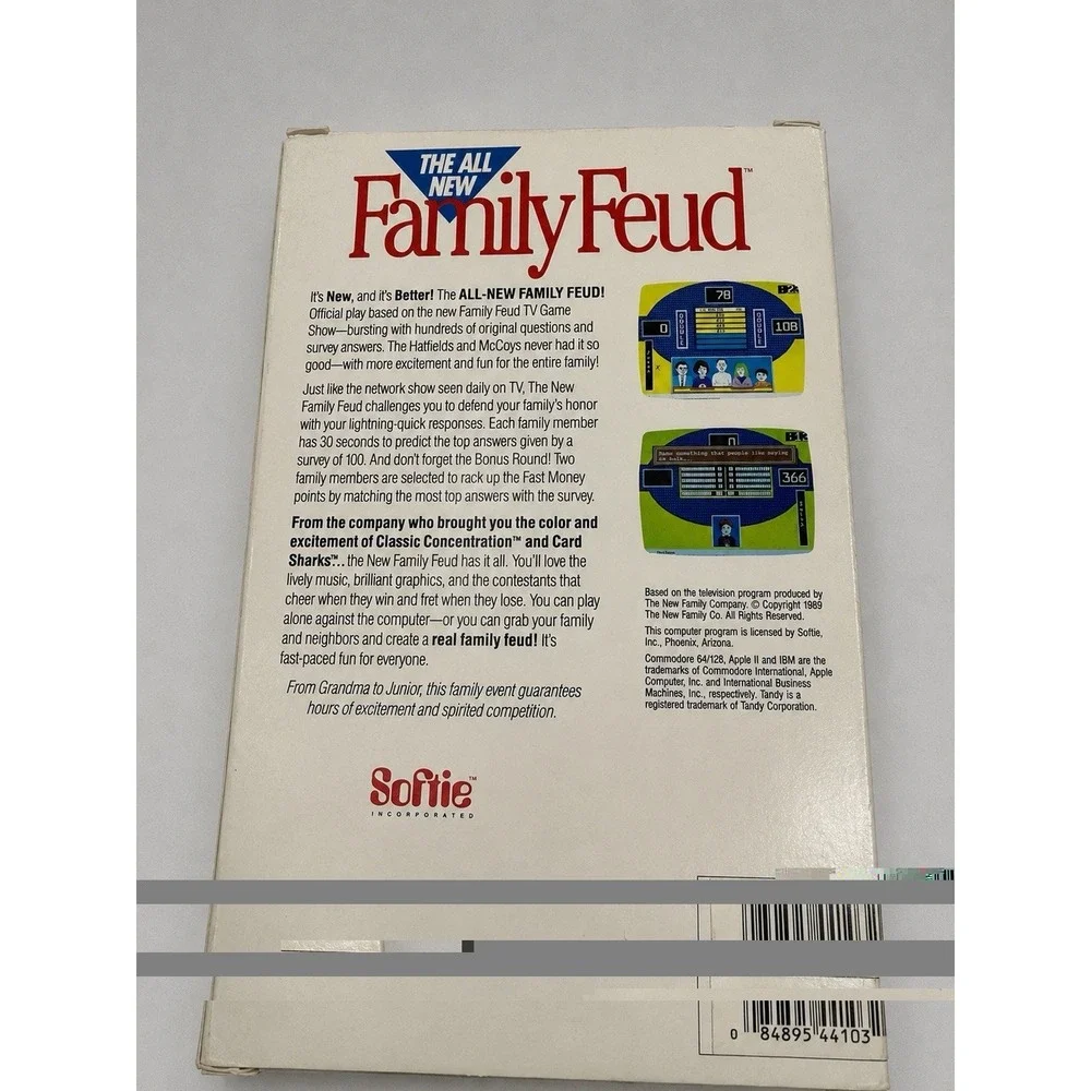 The All New Family Feud IBM Tandy DOS PC Game 3.5 Floppy Disc CIB Softie 1989